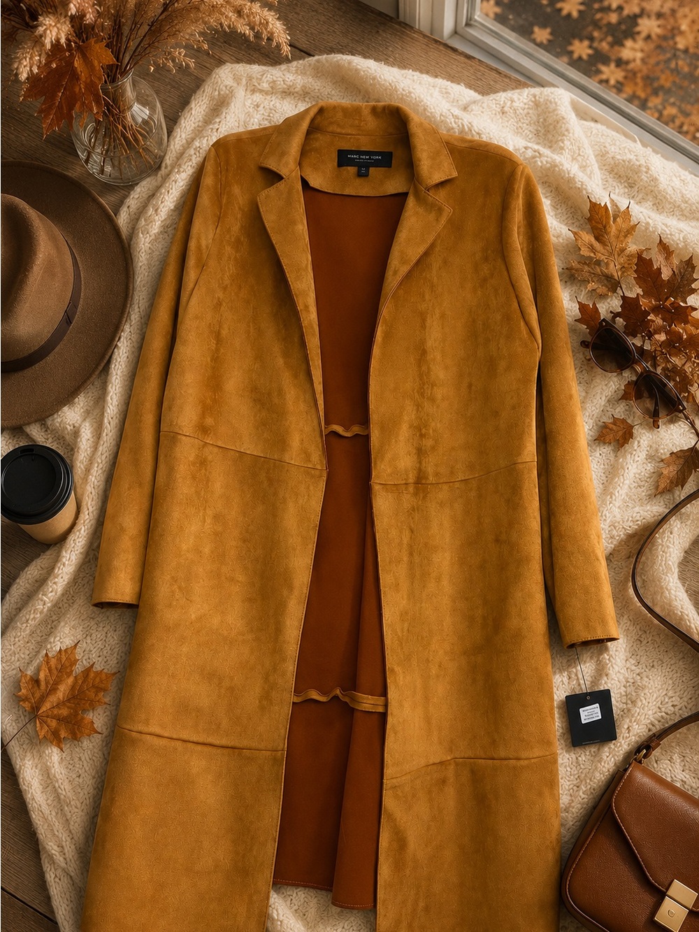 🧥✨ Marc New York Andrew Marc Faux Suede Duster Coat – Medium – NWT ✨🤎